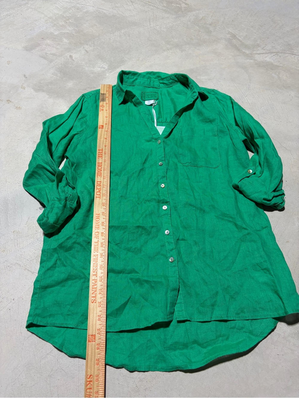 Sigrid Olsen Green Button-Down Linen Shirt - Picture 3 of 10
